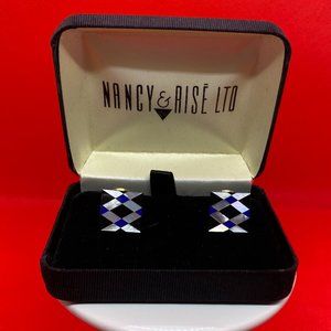 NANCY & RISE Vintage Cufflinks Blue-Black-Mother of Pearl